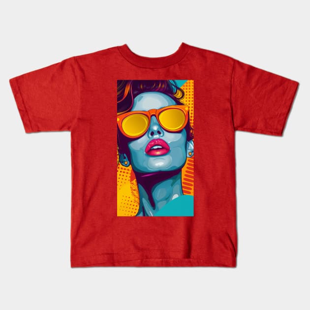 Pop Art Woman Orange Glasses Kids T-Shirt by JunkyDotCom